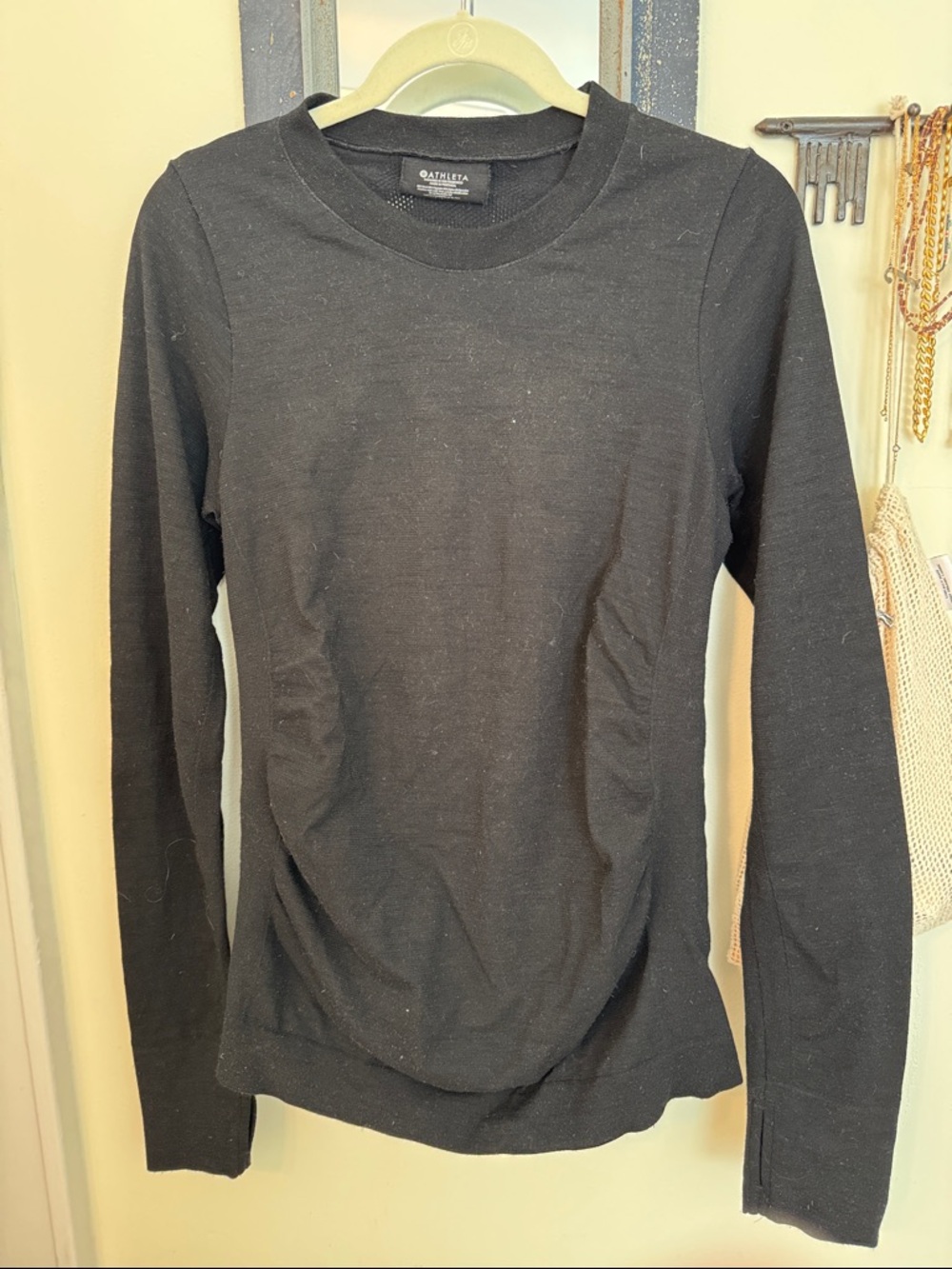 Athleta Black Crewneck Long Sleeve Wool Blend Top